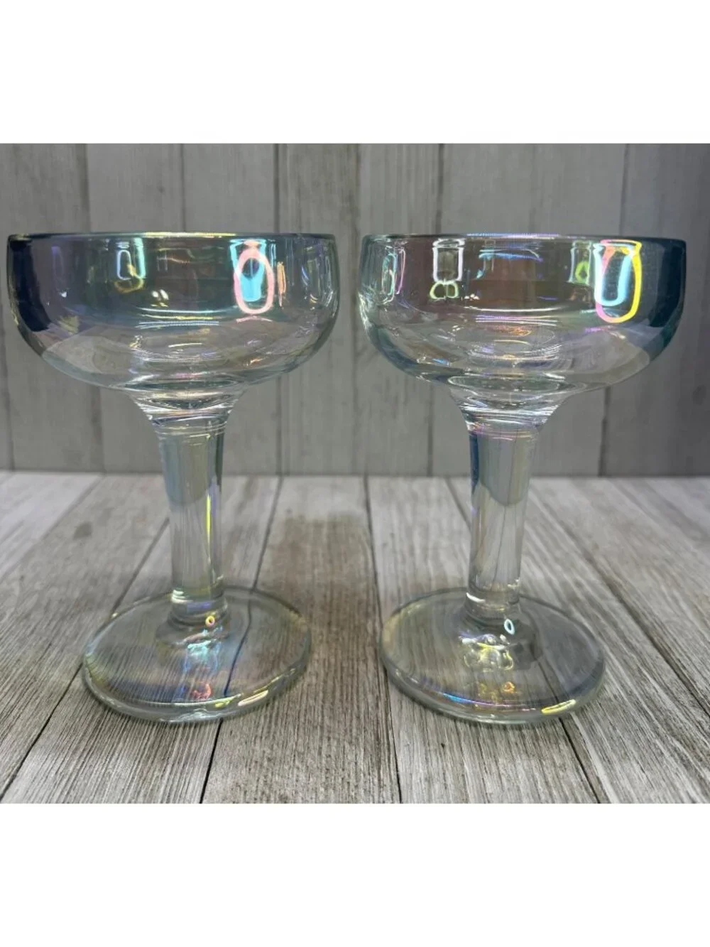 Vintage Iridescent Optic MCM Champagne Sherbet Glasses Heavy Stemmed - Set of 2